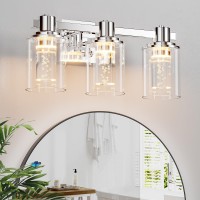 Quntis Bathroom Vanity Light Fixtures 3Light Led Lighting Fixtures Over Mirror 5 Cct Modern Chrome Vanity Light For Bathroom