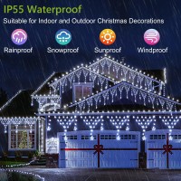 (New) Christmas Lights Outdoor, Christmas Decoration Lights, 204 Leds 13.8Ft Icicle Lights With 8 Modes, 12 Drops Remote Controlled Hanging Lights For Outdoor Eaves, House, Garden, Yard - White