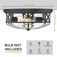 Darkaway 15Inch Ceiling Light Fixtures Large Flush Mount Light Fixtures Ceiling With Clear Glass Shade, Indoor Outdoor Ceiling Light For Hallway Entryway Bedroom Porch Kitchen 3-Light E26