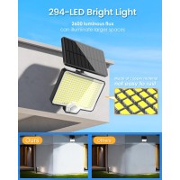 Coozaming 294 Led 3 Modes Solar Motion Sensor Outdoor Lights 2600Lm Solar Flood Lights Ip67 Waterproof Dusk To Dawn Outside So