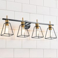 Hahzt Industrial Bathroom Vanity Lights 4 Light Black And Gold Vintage Metal Cage Wall Sconce Rustic Farmhouse Wall Light Fix