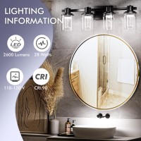 Quntis Bathroom Lighting Fixtures Over Mirror 4 Light Led Vanity Light Matte Black Modern Wall Sconce With Crystal Bubble Glass