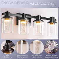 Quntis Bathroom Lighting Fixtures Over Mirror 4 Light Led Vanity Light Matte Black Modern Wall Sconce With Crystal Bubble Glass