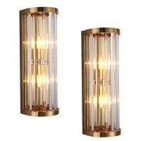 Wall Lamps , Modern Crystal Wall Sconce Lamp Gold 2-Light Bathroom Vanity Light Fixtures Brushed Stainless Steel Wall Light With Crystal Glass Rod, Elegant Wall Lamp For Living Room Bedside Hallway (