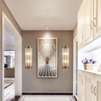 Wall Lamps , Modern Crystal Wall Sconce Lamp Gold 2-Light Bathroom Vanity Light Fixtures Brushed Stainless Steel Wall Light With Crystal Glass Rod, Elegant Wall Lamp For Living Room Bedside Hallway (