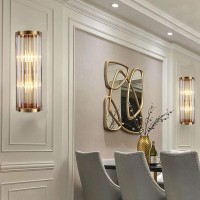 Wall Lamps , Modern Crystal Wall Sconce Lamp Gold 2-Light Bathroom Vanity Light Fixtures Brushed Stainless Steel Wall Light With Crystal Glass Rod, Elegant Wall Lamp For Living Room Bedside Hallway (