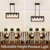 Keesfu 4Light Dining Room Light Fixture Farmhouse Kitchen Island Lighting Adjustable Height Pendant Light Rustic Linear Chand