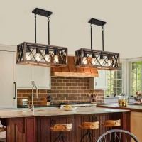 Keesfu 4Light Dining Room Light Fixture Farmhouse Kitchen Island Lighting Adjustable Height Pendant Light Rustic Linear Chand