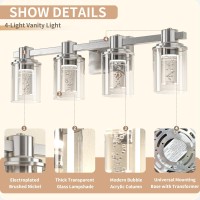 Quntis Bathroom Light Fixtures Bathroom Vanity Light 4Light Brushed Nickel Bathroom Lighting Fixtures Over Mirror With Bubble