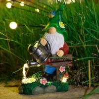 Mopha Garden Gnomes Statues Outdoor Decor With Watering Can Solar Lights Resin Figurines Outside Decoration For Patio Yard Lawn