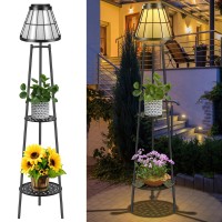 454 Metal Outdoor Solar Floor Lamps 2 Pack Waterproof Solar Lantern Lights With 2 Plant Stand Solar Lights Plant Stand For