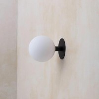 Tchau Mid Century Globe Wall Sconce, Black And White Milk Glass Semi Flush Mount Ceiling Lamp, Vintage Gold Wall Lamp, Small Ball Bedside Lighting (Color : Dark)