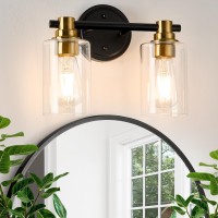 Alaislyc 2 Light Bathroom Wall Light Fixtures Black Bathroom Wall Sconce With Clear Glass Lights Over Mirror Vanity Lights E26 B