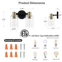 Alaislyc 2 Light Bathroom Wall Light Fixtures Black Bathroom Wall Sconce With Clear Glass Lights Over Mirror Vanity Lights E26 B