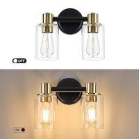 Alaislyc 2 Light Bathroom Wall Light Fixtures Black Bathroom Wall Sconce With Clear Glass Lights Over Mirror Vanity Lights E26 B