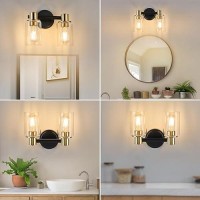 Alaislyc 2 Light Bathroom Wall Light Fixtures Black Bathroom Wall Sconce With Clear Glass Lights Over Mirror Vanity Lights E26 B