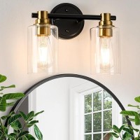 Alaislyc 2 Light Bathroom Wall Light Fixtures Black Bathroom Wall Sconce With Clear Glass Lights Over Mirror Vanity Lights E26 B