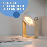 Foldably Usb Charge Table Lamp - Dimmable Led Light With Wooden Handle - Portable Lantern With 3-Level Brightness - Multifunctional Night Light For Bedroom, Living Room, Outdoor, Camping (White)