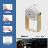 Foldably Usb Charge Table Lamp - Dimmable Led Light With Wooden Handle - Portable Lantern With 3-Level Brightness - Multifunctional Night Light For Bedroom, Living Room, Outdoor, Camping (White)