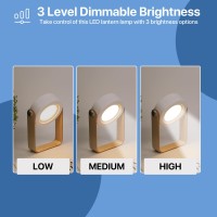 Foldably Usb Charge Table Lamp - Dimmable Led Light With Wooden Handle - Portable Lantern With 3-Level Brightness - Multifunctional Night Light For Bedroom, Living Room, Outdoor, Camping (White)