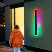 Modern Outdoor Wall Light, Modern Rgb Outdoor Wall Light Brightness 10%-100% Dimmable With Remote Control Smart Long Wall Light Featuring Multiple Modes And 12 Colors For Patio Entryway(31.4In, Rgb)