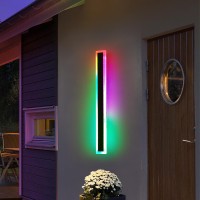 Modern Outdoor Wall Light, Modern Rgb Outdoor Wall Light Brightness 10%-100% Dimmable With Remote Control Smart Long Wall Light Featuring Multiple Modes And 12 Colors For Patio Entryway(31.4In, Rgb)