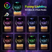 3D Solar System Crystal Ball Night Light 315 Inch Galaxy Planet Glass Ball Lamp With 16 Color Change Wooden Base And Remote Con