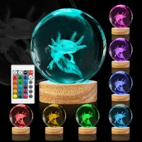 3D Axolotl Crystal Ball Night Light 315 Inch Axolotl Glass Ball Lamp With 16 Color Changing Wooden Base And Remote Axolotl Idea