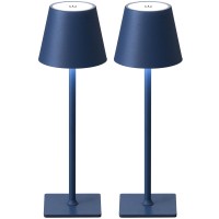 Kdg 2 Pack Cordless Table Lamp,Portable Led Desk Lamp, 5000Mah Battery Operated, 3 Color Stepless Dimming Up, For Restaurant/Bedroom/Bars/Outdoor Party/Camping/Coffee Shop Night Light(Blue)