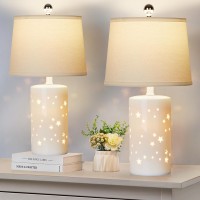 205 Modern White Ceramic Table Lamp Set Of 2 For Bedroom Living Room Desk Lamp Small Bedside Lamps With Nightlight For Study