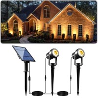 Aponuo Solar Spot Lights Outdoor 2-In-1 Solar Landscape Lighting Dusk To Dawn Solar Uplights Ip65 Waterproof 9.8Ft Cable Outdoor Spot Lights For Yard Pathway Garden Tree Decoration (Warm White)