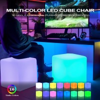 Yamport 16Inch Rechargeable Led Cube Chair 16 Colors Remote Conctrol Glow Ottoman With 7 Level Dimming 4 Lighting Modes Led F