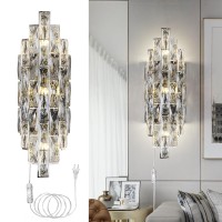 Kaiyuan Modern Plug In Wall Sconce Crystal Wall Sconces Indoor Wall Lamp For Bedroom Chrome Light Fixture With Plug In Switch Va