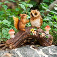 Wondhome Owl Garden Statues Outdoor Decor Resin Owl Squirrel Figurine With Solar Mushroom Lights For Patio Lawn Yard Decorations