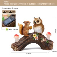 Wondhome Owl Garden Statues Outdoor Decor Resin Owl Squirrel Figurine With Solar Mushroom Lights For Patio Lawn Yard Decorations