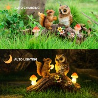 Wondhome Owl Garden Statues Outdoor Decor Resin Owl Squirrel Figurine With Solar Mushroom Lights For Patio Lawn Yard Decorations