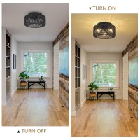 Pauful Rattan Light Fixtures Ceiling Mount 3Light Boho Flush Mount Ceiling Light Farmhouse Ceiling Light Fixtures With Handw