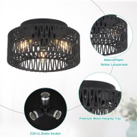 Pauful Rattan Light Fixtures Ceiling Mount 3Light Boho Flush Mount Ceiling Light Farmhouse Ceiling Light Fixtures With Handw