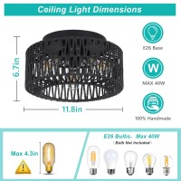 Pauful Rattan Light Fixtures Ceiling Mount 3Light Boho Flush Mount Ceiling Light Farmhouse Ceiling Light Fixtures With Handw