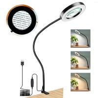 Hitti 10X Magnifying Glass With Light And Clamp 3 Color Modes Stepless Dimmable Lighted Magnifying Lamp Flexible Gooseneck Led