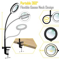 Kmdes 10X Magnifying Glass With Light And Clamp Flexible Gooseneck Lighted Magnifying Lamp With Stand 3 Color Modes Stepless