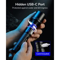 Pacearth Tactical Flashlights High Lumens Rechargeable Flashlights With 5 Modes Led Flashlight Adjustable Zoomable Waterproof