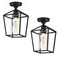 Melovom 2 Pack Clear Glass Semi Flush Mount Industrial Vintage Ceiling Light Fixtures, Black For Hallway, Porch, Dining Room, Kitchen