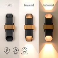 Oupavocs Outdoor Wall Lights, Black Gold Exterior Light Fixture, Modern Led Wall Sconce Indoor For House, Front Porch Light Outdoor Wall Mount, Patio Lights Fixture For Garage, Yard, 3000K, 2-Pack