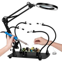 10X Magnifying Glass With Light And Stand, Kuvrs 2200 Lumen 3 Color Stepless Dimming Led Lighted Magnifier Light, 4 Magnetic Pillar & Gooseneck Magnifying Desk Clamp Lamp For Craft Electronic Project