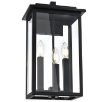 Queeuq Black Outdoor Wall Light Fixtures, Vintage Farmhouse Wall Sconces Lighting,3-Light Wall Mounted Lamp With Glass Modern Matte Wall Lamps For Living Room Patio Front Door Entryway