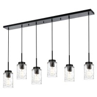 Bonlicht 6 Light Farmhouse Chandeliers Black Modern Dining Room Lighting Fixtures Hanging Ceiling,Industrial Vintage Linear Pendant Lights For Kitchen Island Over Table With Hammered Glass Shade