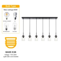 Bonlicht 6 Light Farmhouse Chandeliers Black Modern Dining Room Lighting Fixtures Hanging Ceiling,Industrial Vintage Linear Pendant Lights For Kitchen Island Over Table With Hammered Glass Shade