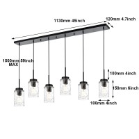 Bonlicht 6 Light Farmhouse Chandeliers Black Modern Dining Room Lighting Fixtures Hanging Ceiling,Industrial Vintage Linear Pendant Lights For Kitchen Island Over Table With Hammered Glass Shade