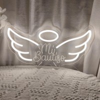 Mi Bautizo Neon Sign For Baptism Decorations Wall Decor Angel Wings Mi Bautizo 177 92 Inches Led Neon Sign Mi Bautizo Sign